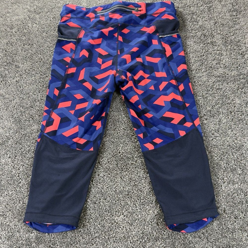 Athleta Be Free Blue/Orange Knicker Capri Stash Pockets Size S Crop‎ Legging